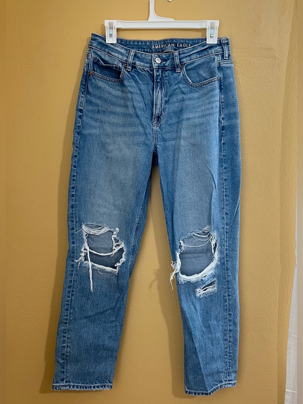 American Eagle Outfitters Medium Wash Distressed Strigid Mom Jeans - Size US 8